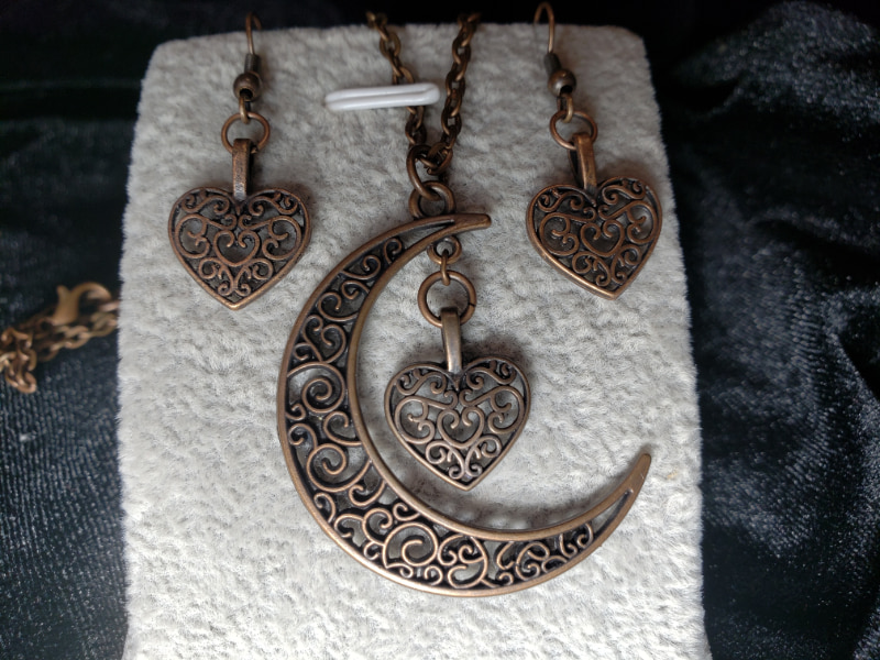 Antique Bronze Moon & Heart Set