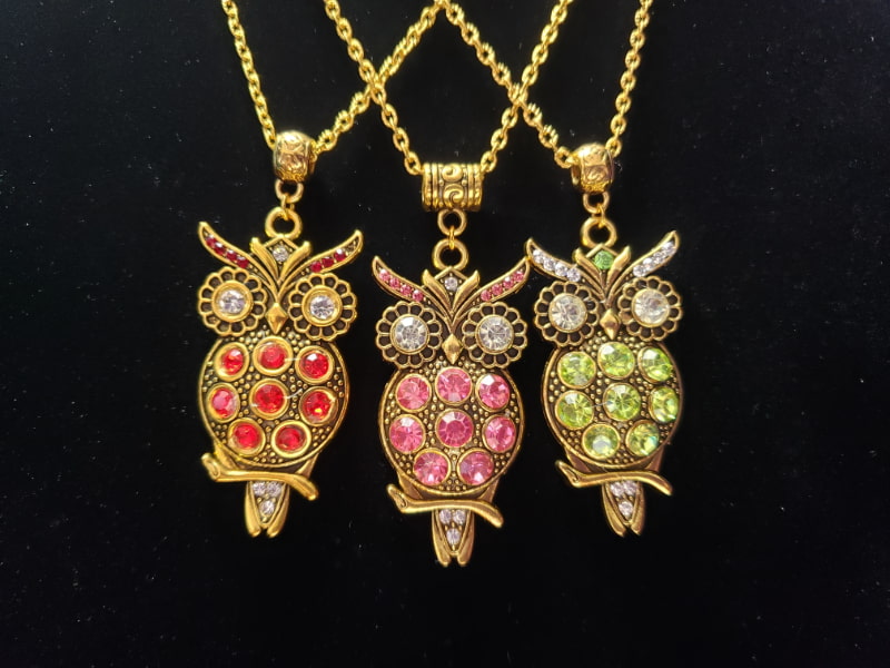 Three Owls in Antique Gold