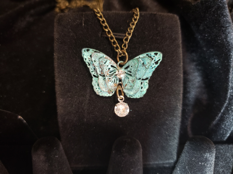 Blue Patina Butterfly Necklace